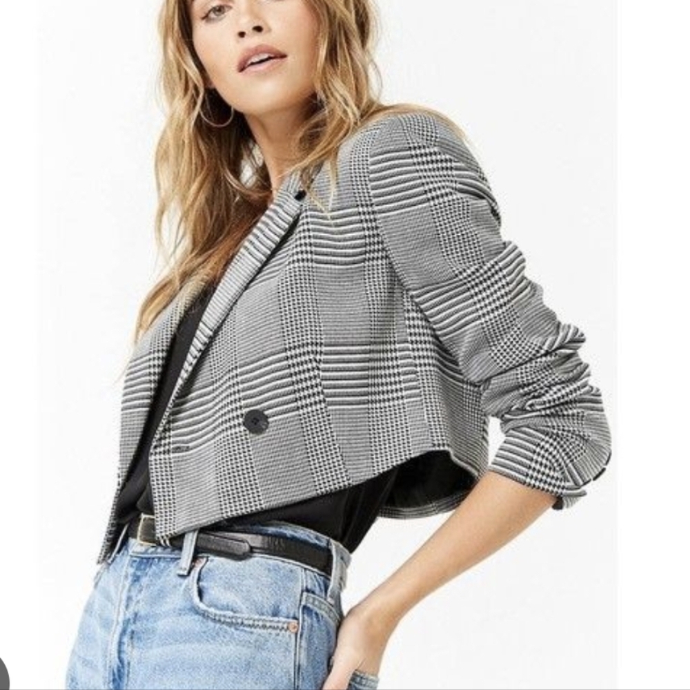 Joie Black & White Plaid Crop Blazer Sz.M